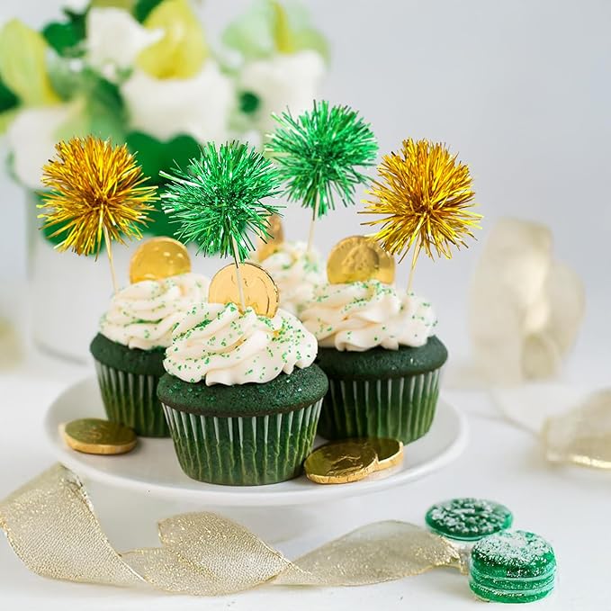 Ephlyn 30Pcs Foil Firework Cupcake Toppers Sparkle Tinsel Cupcake Picks - Image 5