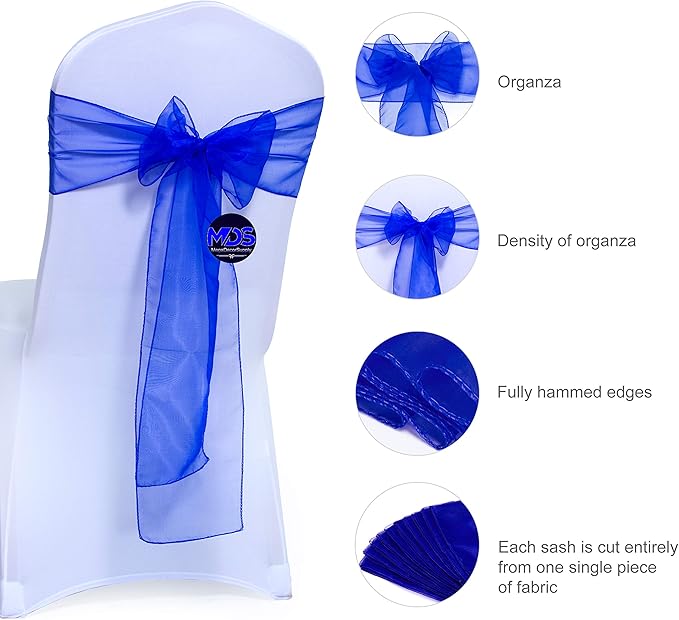 MDS Pack of 200 PCS Organza Chair Sashes Wider Dining Chair Bows Ribbon Tie Back - Image 2
