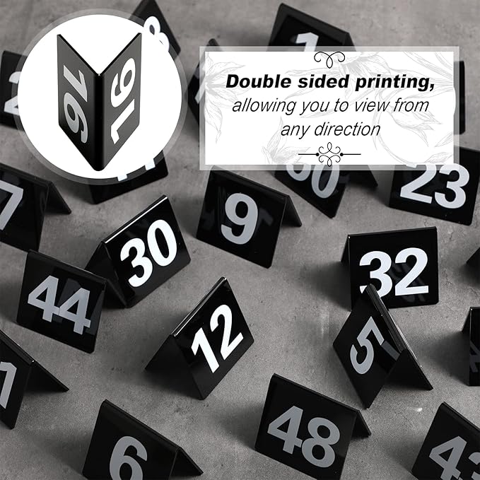 Tuanse Table Numbers 1-50 Acrylic Double Side Numbered Table Tents Restaurant - Image 3