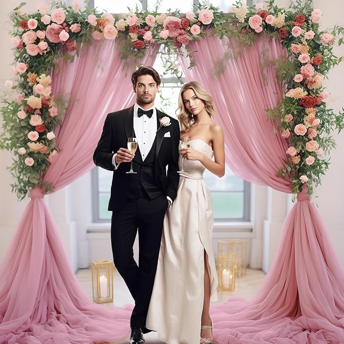 10x10 Dusty Rose Tulle Backdrop Curtains - Image 7