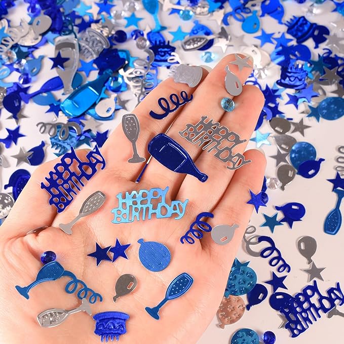 VHUWE Happy Birthday Confetti, 1.6 oz Dark Blue Light Blue Silver Cake Balloon - Image 5