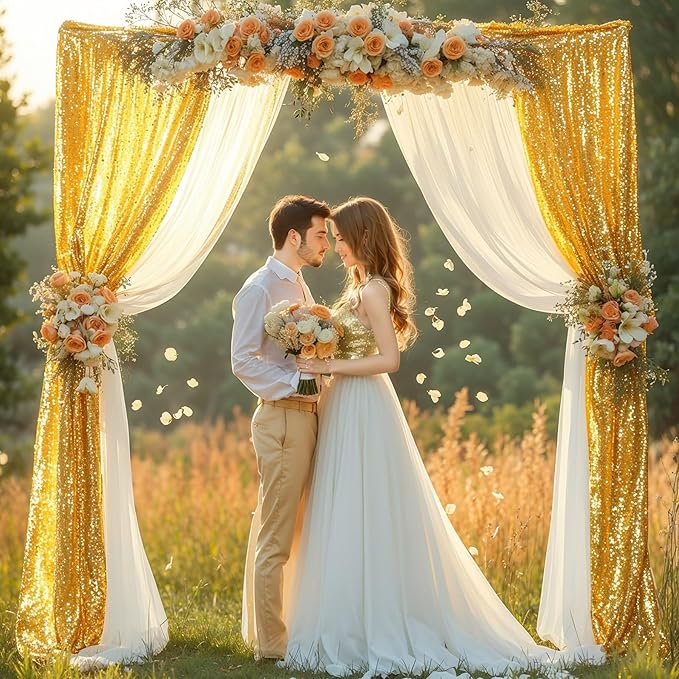Wedding Arch Draping Fabric, 1 Panel 28" x19ft White Arch Drapes & 1 Panel 16" - Image 4