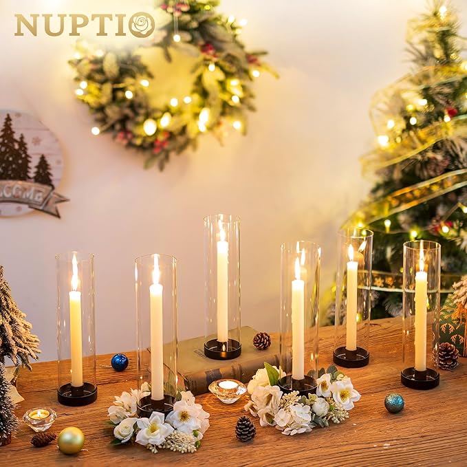 NUPTIO Hurricane Glass Candle Holders: 2 Pcs Black Candlestick Tapers Holder - Image 4