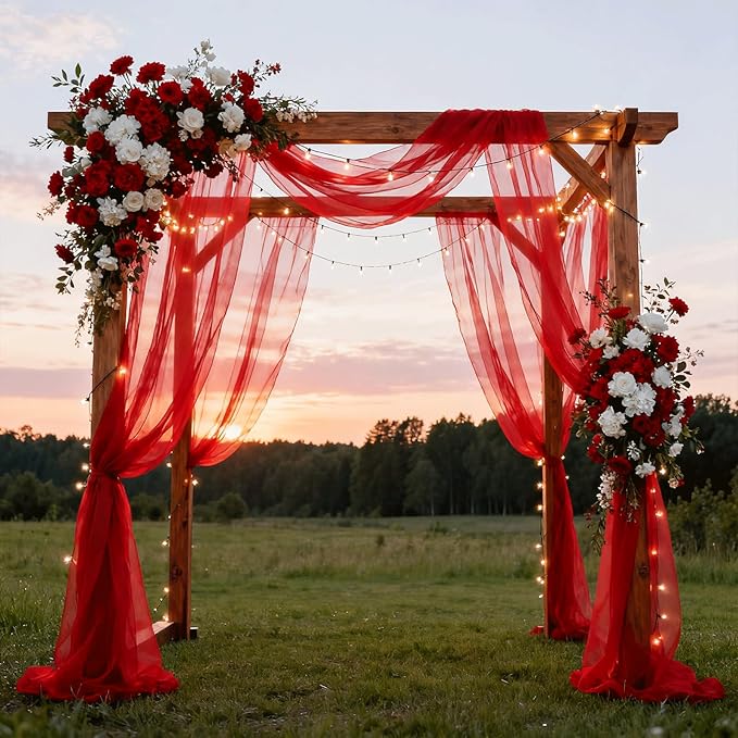 Wedding Arch Draping Fabric 29" x 18 FT Red Sheer Chiffon Outdoor Curtain Drapes - Image 8