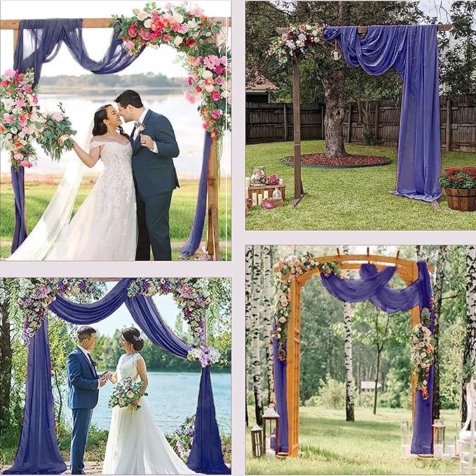 PARTISKY Wedding Arch Draping Fabric, 2 Panels 6 Yards Navy Blue Sheer Backdrop - Image 7