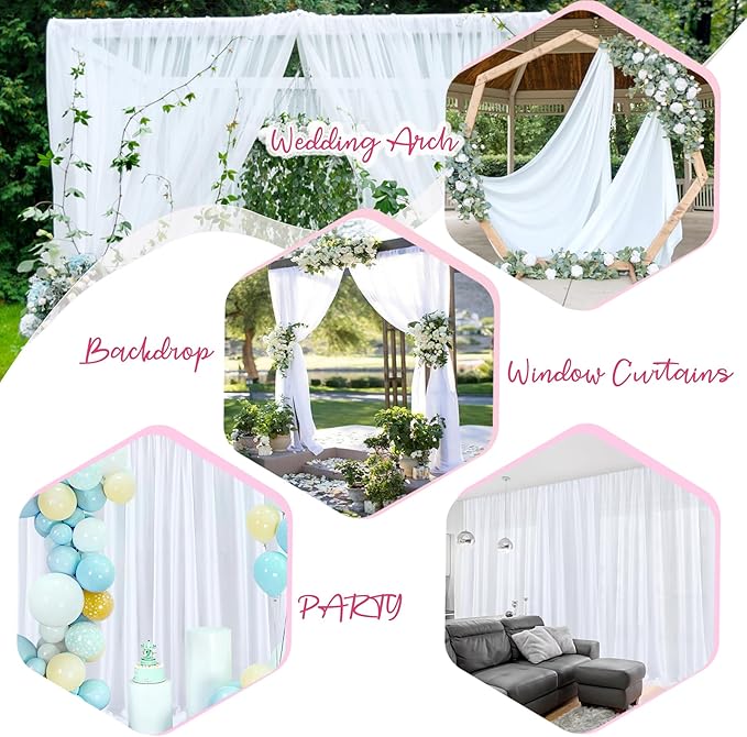 PARTISKY 10x10ft White Chiffon Sheer Backdrop Curtains -Wrinkle-Free Drapes - Image 6
