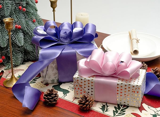 Pink Satin Ribbon Double-Faced Wired Ribbons - Image 4