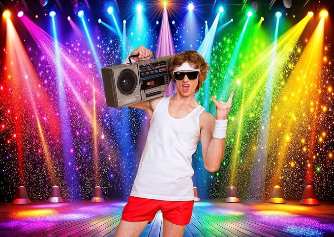 LTLYH 8x6ft Fabric Disco Rainbow Stage 70s 80s 90s Backdrop Vintage Lights - Image 5
