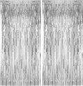 2 Pack Silver Foil Fringe Backdrop Curtains, Tinsel Streamers Birthday Party by Voircoloria