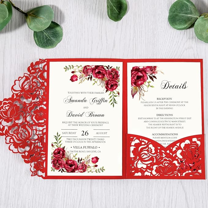DORIS HOME 50pcs Laser Cut Wedding Invitations - Image 7