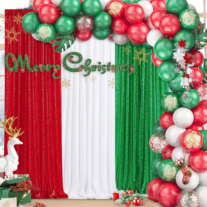 Red Sequin Backdrop 4 Panels 2FTx8FT Christmas Party Backdrop Curtains Photo - Image 4