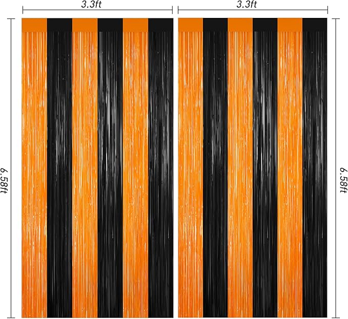 Halloween Photo Backdrop, 2 Pack Orange and Black Party Streamer, Metallic Foil - Image 3