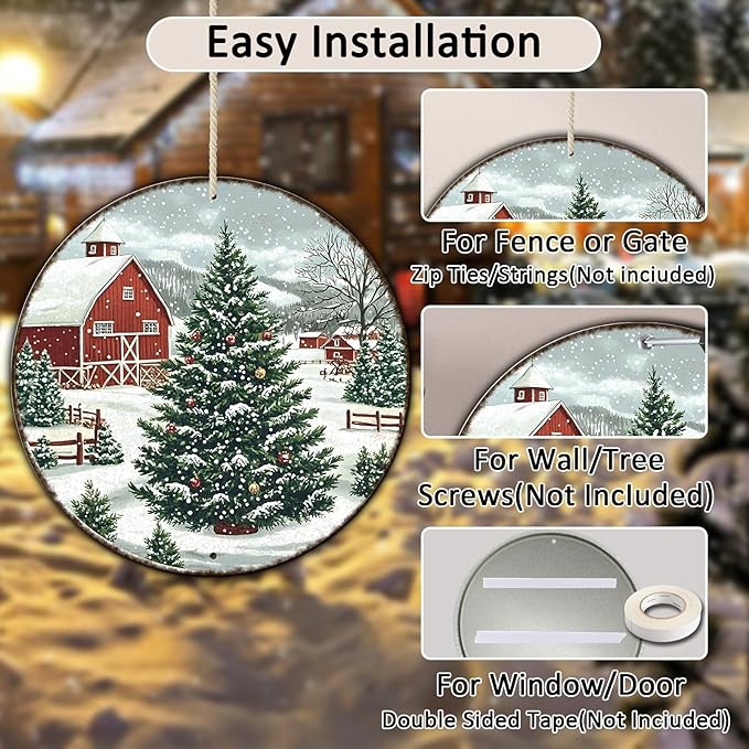 Round Christmas Trees Barn Metal Tin Sign Christmas Vintage Tin Sign - Image 3