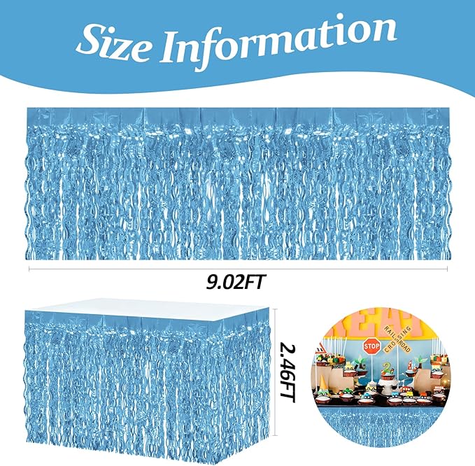 4P Wavy Metallic Tinsel Foil Fringe Table Skirts - Image 2