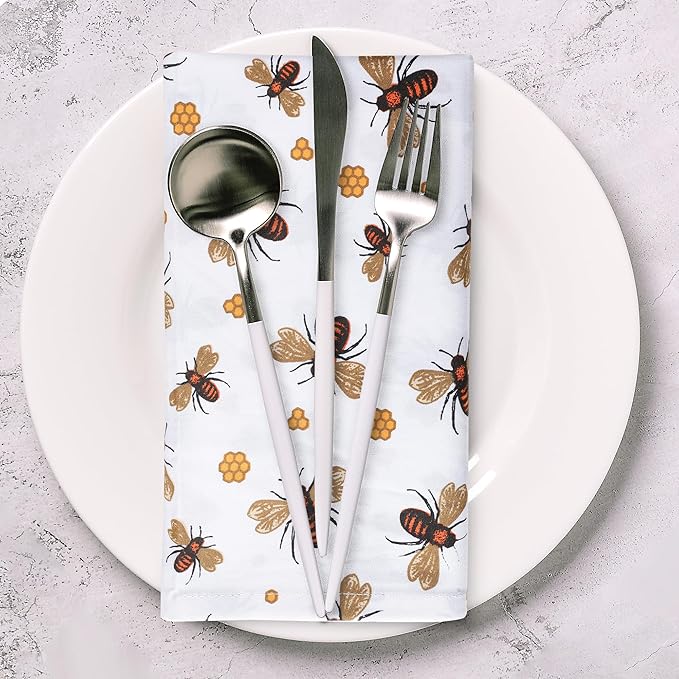 Urban Villa Dinner Napkins Honey Bee Print Cloth Napkins Oversized 20x20 Inches - Image 9