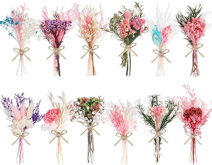 12/24 Pack Dried Flowers for Vase Various Mini Bouquet Dried Small Wildflowers by Unknown