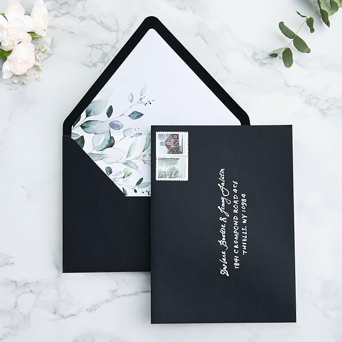 PONATIA 50 PCS A7 Euro Flap Black Envelopes, 5.25 x 7.25'' Green Liner Envelopes - Image 4