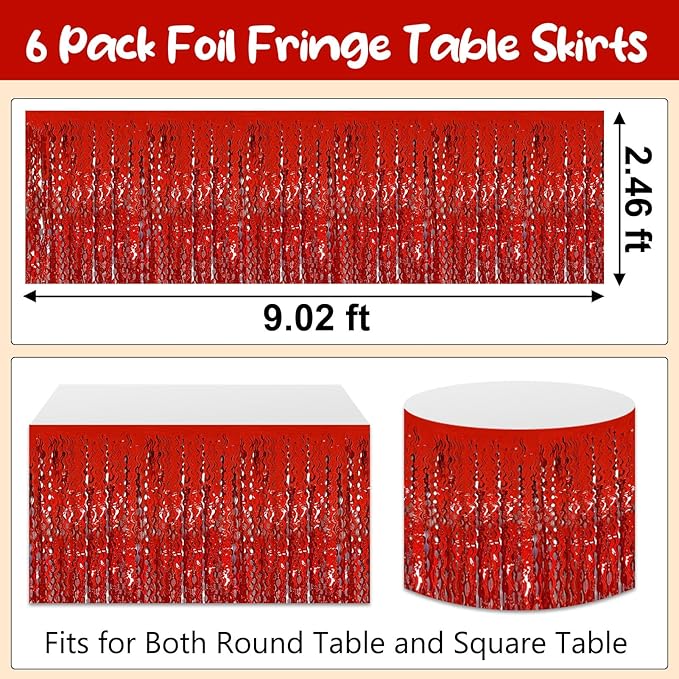 6Pack 29 x108 Inch Red Wave Foil Fringe Table Skirts Metallic Banner - Image 2