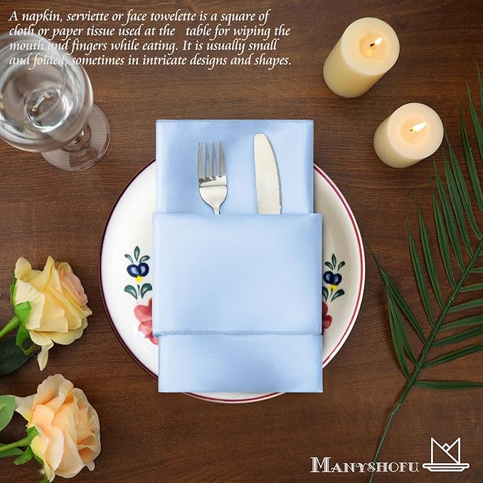 Manyshofu 60 Piece Baby Blue Satin Napkins - Image 5