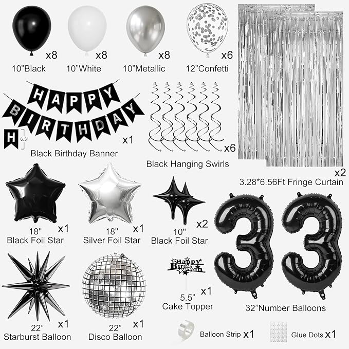 33rd Birthday Decorations for Men Women, Fringe Curtains Kit - Image 2
