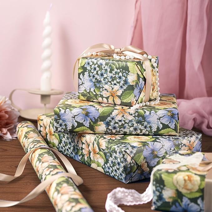 WRAPAHOLIC Kraft Floral Wrapping Paper Roll - Image 5