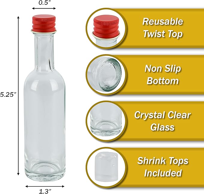 50 ml Mini Glass Bottles With Aluminum Lids and Heat Shrinks, 24 Pack - Image 2