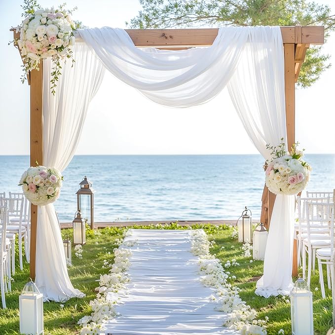 Wedding Arch Draping Fabric, 1 Panel 28" x 19Ft White Drapes Sheer Backdrop - Image 4