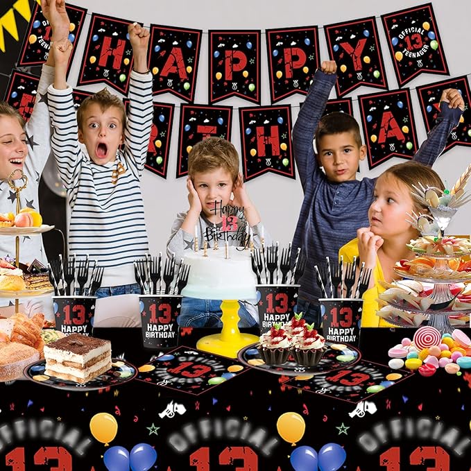 123pcs 13th Red and Black Party Decorations, Happy Birthday Banner Flags Paper - Image 7