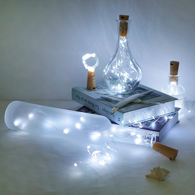 Wine Bottle Lights with Cork, Battery Operated 20 LED Cork Shape Silver Wire - Image 6