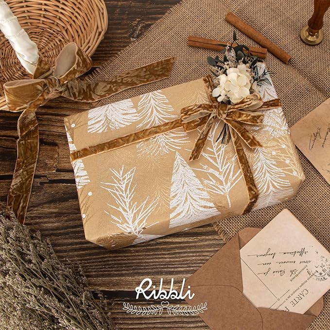 Ribbli Khaki Velvet Ribbon 3/8 Inches Luxury Crinkled Brown Christmas Ribbon - Image 3