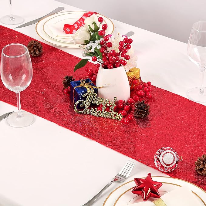 Red Table Runners 10 Packs 12x108 Inch Glitter Sequin Table Runners - Image 6