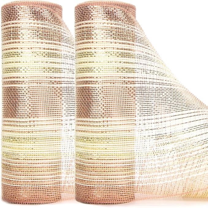 Ribbli 2 Rolls Rose Gold Metallic Mesh Ribbon 10 inch x 30 feet, Ivory by Ribbli