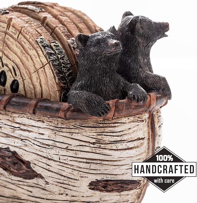 Bear Coasters Set of 6 Full Size Rustic Coasters in Handmade Canoe - Image 2