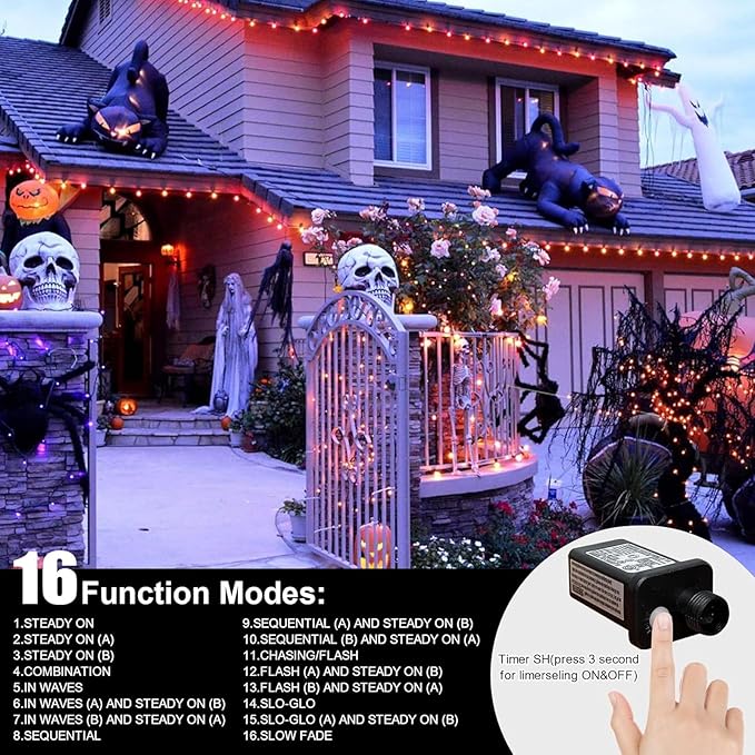 LAMPHOME 66ft Halloween Decorative Mini Lights, 200 LED Transparent Wire Fairy - Image 3