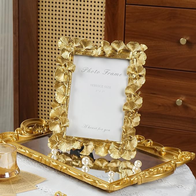 Cuspin 5x7 Picture Frame Vintage Gold Frames, Ornate Leaf Textured Hand-Crafted - Image 2