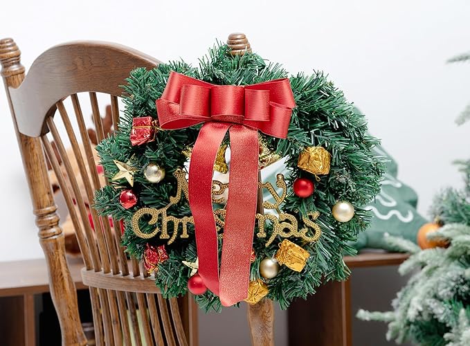 Christmas Ribbon Wired Red Satin Ribbons 1-1/2 Inch Double-Faced Gold Glitter - Image 5