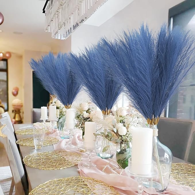 50pcs Faux Pampas Grass, 21.6" Short Artificial Pompous Grass Floral Fake - Image 2