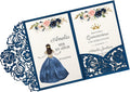 DORIS HOME 50pcs Laser Cut Quinceanera Invitations Blue, 4.7x7.1 Personalized by DorisHome