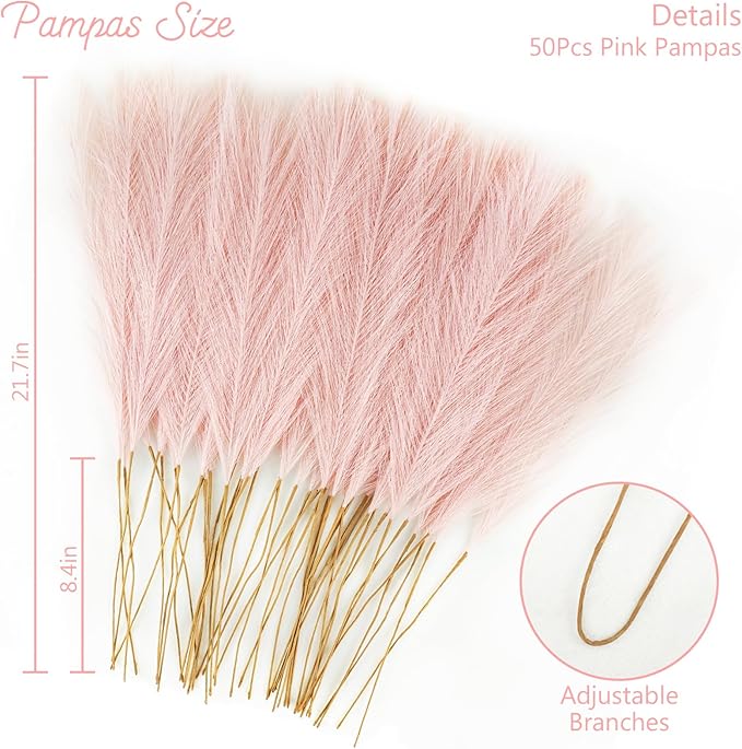 50pcs Pink Faux Pampas Grass Decor, 21.6" Short Artificial Pompous Grass Floral - Image 4