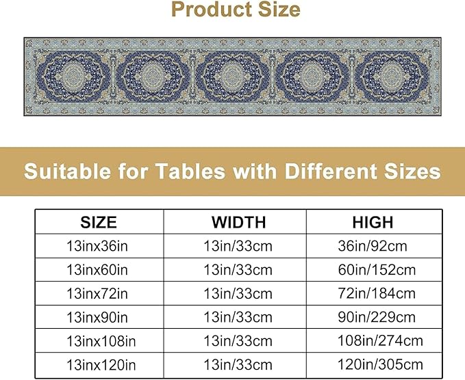 Boho Bohemia Style Blue Teal Table Runner, Country Rustic Farmhouse Magical - Image 2