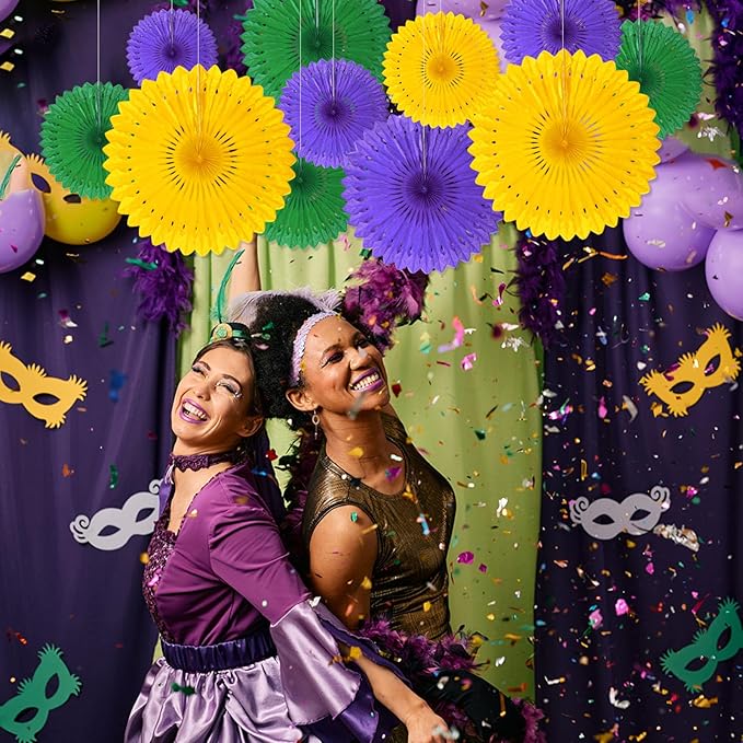 18 Pcs Mardi Gras Hanging Paper Fan, Hanging Honeycomb Round Paper Fans - Image 6