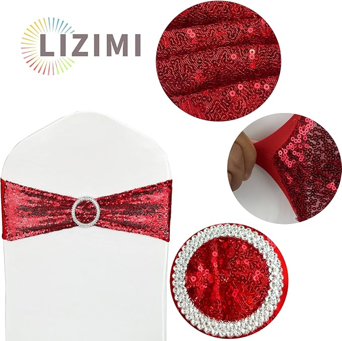 Sequin Chair Sashes Stretch Chair Bands Spandex Polyester Bows - Image 4