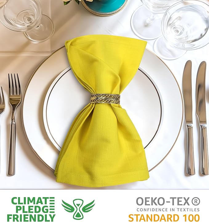 Urban Villa Yellow Napkins Solid Set of 12 Cloth Dinner Napkins Size 20x20 - Image 3