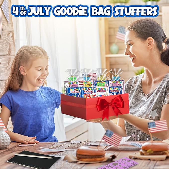 Party Favors for Kids: 24 Pack 4th of July Rainbow Scratch Art Notebook - Image 3