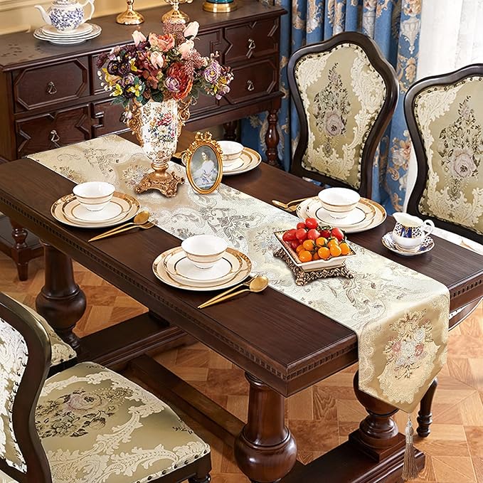 HeMiaor Chenille Jacquard Thick Table Runner Delicate Tassel - Image 7