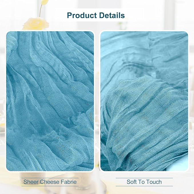 6 Pack Baby Blue Cheesecloth Table Runner 35x120 Inch 10Ft Rustic Gauze Cheese - Image 3