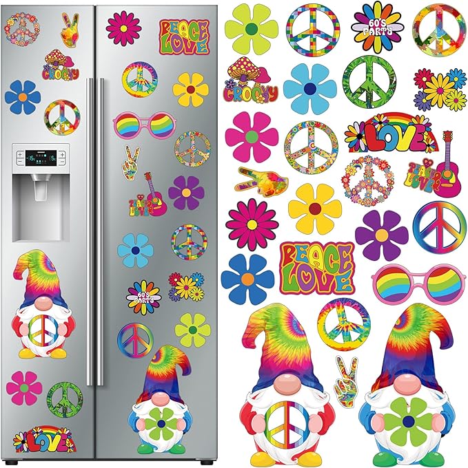 25 Pieces Car Magnet Decorations 60s Hippie Theme Party Magnetic Decals Fridge by Xuhal