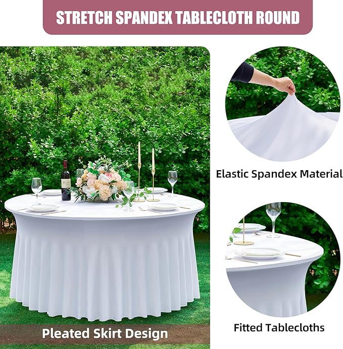 4 pk White Round Spandex Tablecloth - Image 5