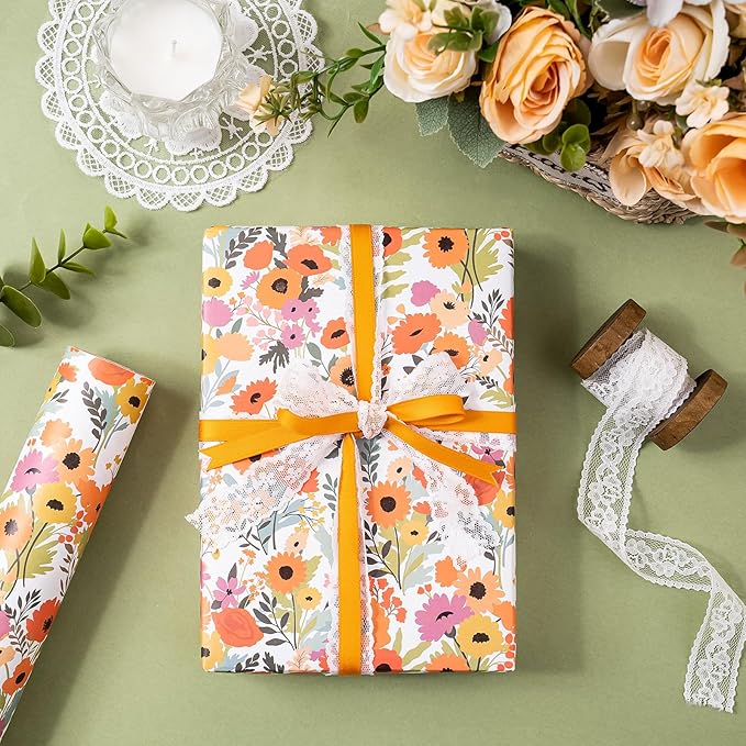 WRAPAHOLIC Kraft Floral Wrapping Paper Roll - Image 6