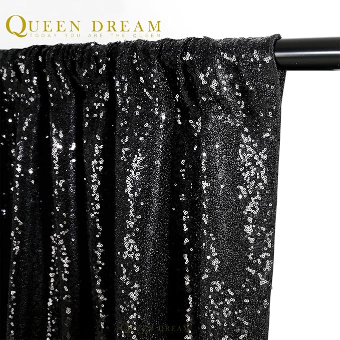 Black Sequin Backdrop 2 Panels 2FTx8FT Halloween Backdrop Curtains Party - Image 6